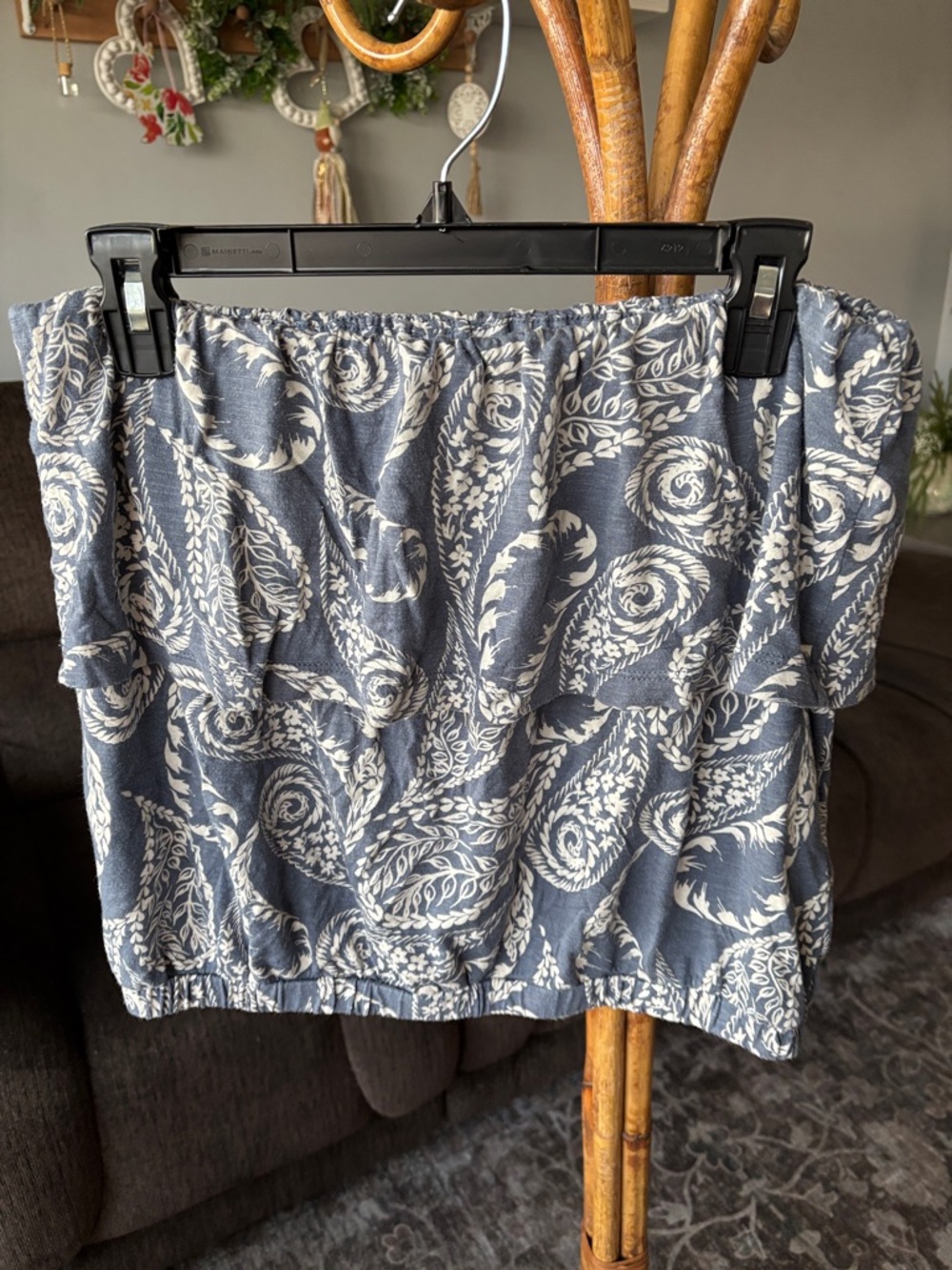 next Blue and White Paisley Ruffle Crop Top